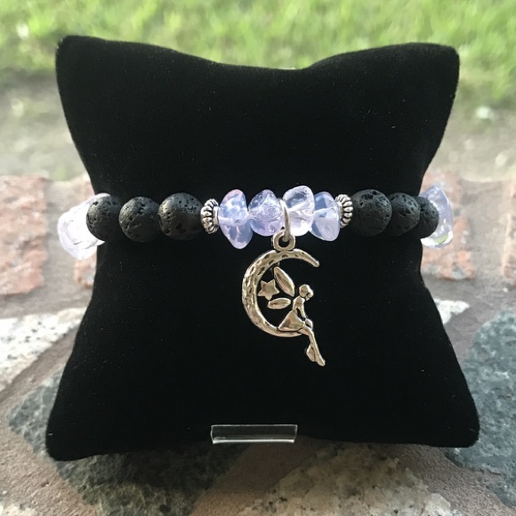 Amethyst milk lavender lava rock fairy bracelet - Picture 2 of 8